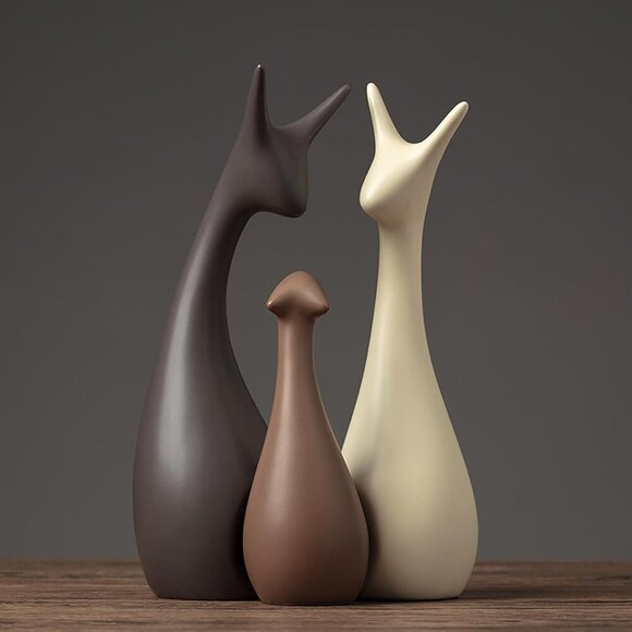 Other - Ceramic Deer Family Statue Sculpture Mom Dad and Baby Animal Porcelain Figurine